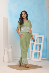 Light Green Embroidered Cotton Co-Ord Set
