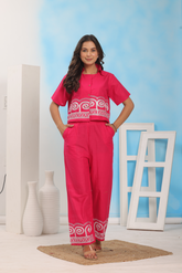 Pink Embroidered Cotton Co-Ord Set