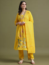 Yellow Embroidered Ram Boota Kurta and Pant Set with Dupatta