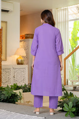 Soft Purple Embroidered Cotton Co-Ord Set