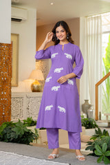 Soft Purple Embroidered Cotton Co-Ord Set