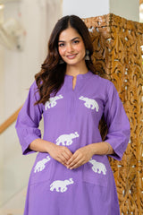 Soft Purple Embroidered Cotton Co-Ord Set