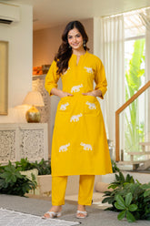 Yellow Embroidered Cotton Co-Ord Set
