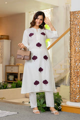 White Embroidered Cotton Co-Ord Set