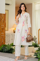 Off White Embroidered Printx Work Cotton Co-Ord Set