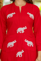 Red Embroidered Cotton Co-Ord Set