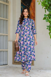 Blue Floral Printed Rayon Co-Ord Set