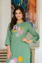 Shadow Green Embroidered Cotton Kurta and Pant Set