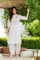 Off White Embellished Cotton Lurex Kurta and Pant Set