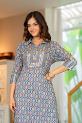 Oslo Grey Embellished Rayon Kurta and Pant Set