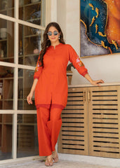 Rust Embroidered Cotton Co-Ord Set
