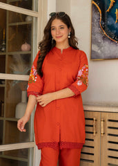 Rust Embroidered Cotton Co-Ord Set