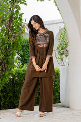 Irish Coffee Embroidered Cotton Co-Ord Set