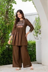 Irish Coffee Embroidered Cotton Co-Ord Set