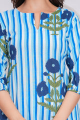 Blue Printed Cotton Kurta and Palazzo Set