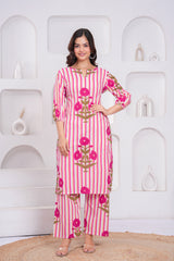 Pink Printed Cotton Kurta and Palazzo Set