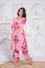 Pink Printed Cotton Kurta and Palazzo Set