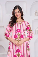 Pink Printed Cotton Kurta and Palazzo Set