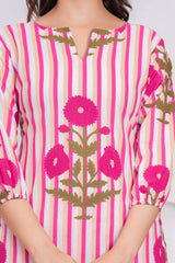 Pink Printed Cotton Kurta and Palazzo Set