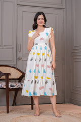 White Butterfly Printed Rayon Anarkali Gown