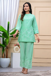 Magic Mint Embroidered Cotton Co-Ord Set