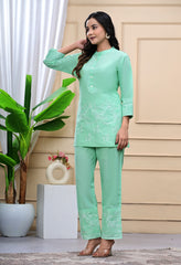 Magic Mint Embroidered Cotton Co-Ord Set