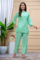 Magic Mint Embroidered Cotton Co-Ord Set