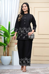 Black Embroidered Cotton Co-Ord Set