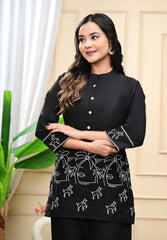 Black Embroidered Cotton Co-Ord Set