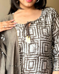 Sequence Hand Work Cotton Suit Set with Dupatta