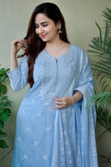Carolina Blue Embroidered Suit Set with Dupatta