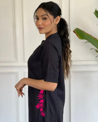 Black Embroidered Cotton Kurta and Palazzo Set