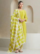 Lemon Yellow Embroidered Cotton Kurta and Pant Set with Dupatta