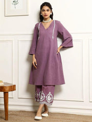 Light Mauve Embroidered Kurta and Pant Set with Dupatta