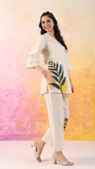 Off White Printed Cotton Flex Co-Ord Set