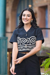 Black Embroidered Cotton Co-Ord Set