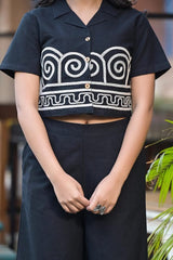 Black Embroidered Cotton Co-Ord Set