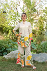 Off White Printed Cotton Flex Co-Ord Set