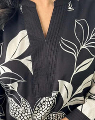 Black Floral Printed Cotton Kurta and Pant Set