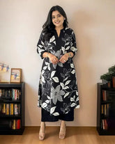 Black Floral Printed Cotton Kurta and Pant Set