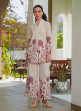 Off White Printed Cotton Flex Co-Ord Set