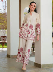 Off White Printed Cotton Flex Co-Ord Set