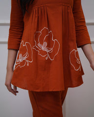 Rusty Red Embroidered Cotton Co-Ord Set