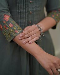 Green Embroidered Cotton Kurta and Pant Set