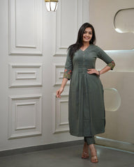 Green Embroidered Cotton Kurta and Pant Set