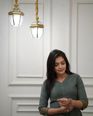 Green Embroidered Cotton Kurta and Pant Set