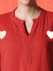 Red Heart Embroidered Cotton Kurta and Pant Set