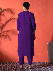 Purple Heart Embroidered Cotton Kurta and Pant Set