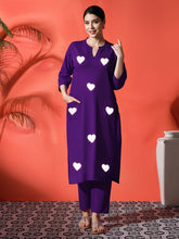 Purple Heart Embroidered Cotton Kurta and Pant Set
