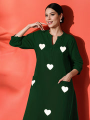 Green Heart Embroidered Cotton Kurta and Pant Set